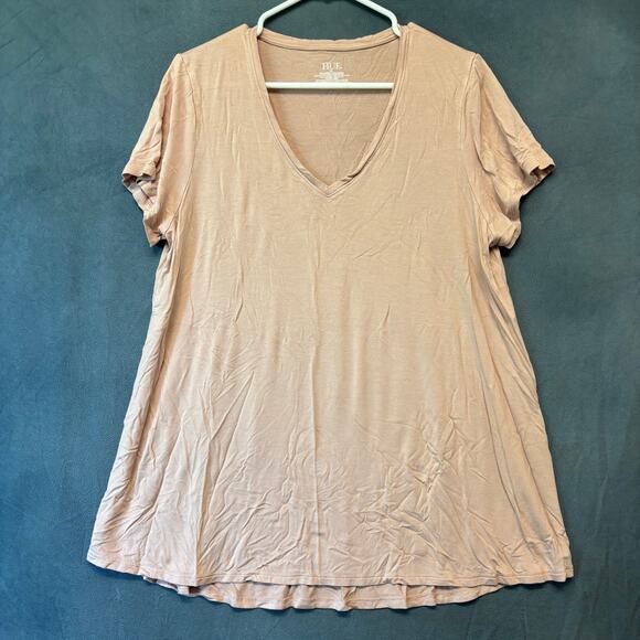 Hue XL Beige Tunic Top V-Neck Short Sleeve Lounge Casual Stretch Comfort Minimal - Picture 1 of 6